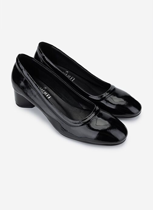 Valmenti Kadın Hakiki Deri Siyah Rugan Topuklu Ayakkabı - Görsel 3