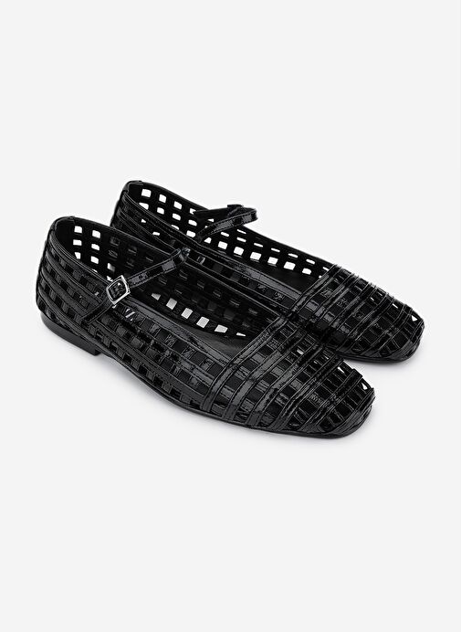 Valmenti Kadın Hakiki Deri Siyah Rugan Babet Ayakkabı - Görsel 3