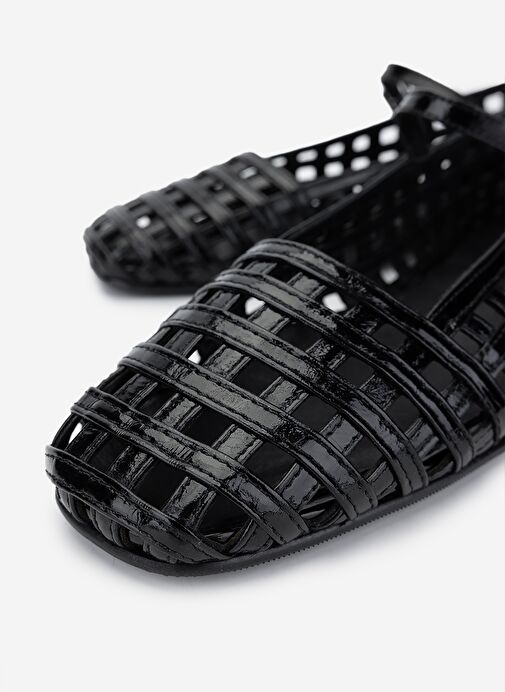 Valmenti Kadın Hakiki Deri Siyah Rugan Babet Ayakkabı - Görsel 4