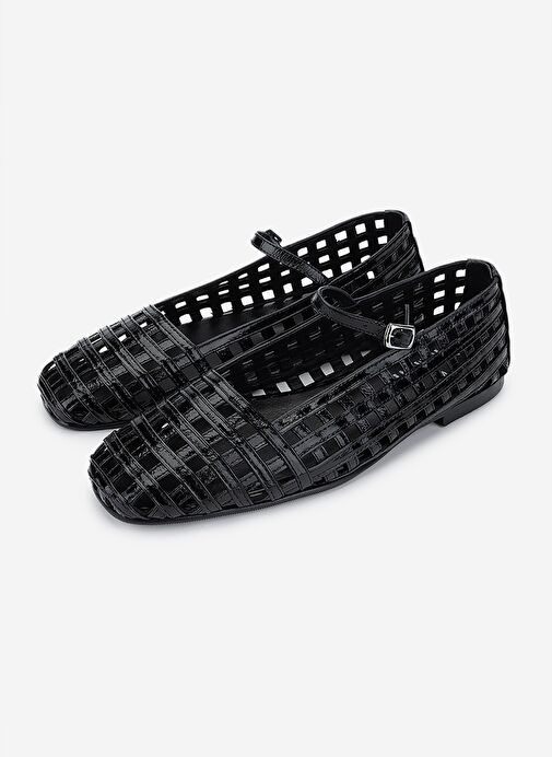 Valmenti Kadın Hakiki Deri Siyah Rugan Babet Ayakkabı - Görsel 6