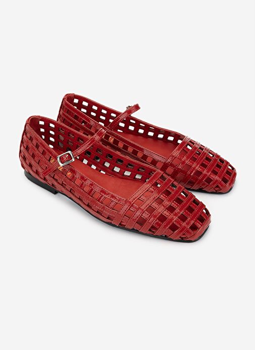 Valmenti Kadın Hakiki Deri Kırmızı Rugan Babet Ayakkabı - Görsel 3