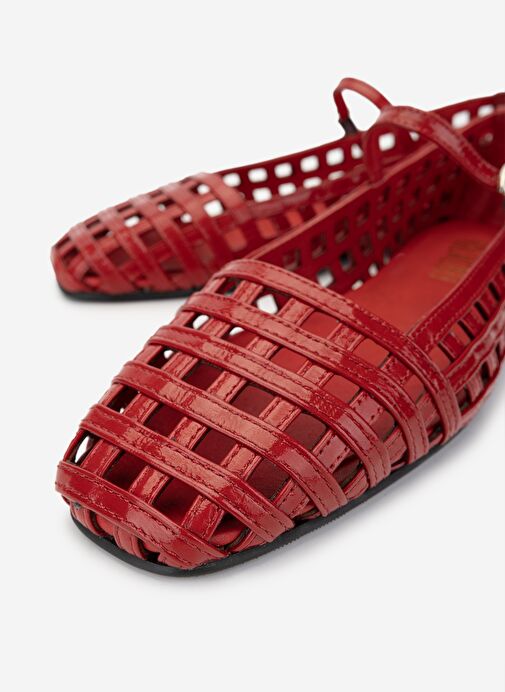 Valmenti Kadın Hakiki Deri Kırmızı Rugan Babet Ayakkabı - Görsel 4