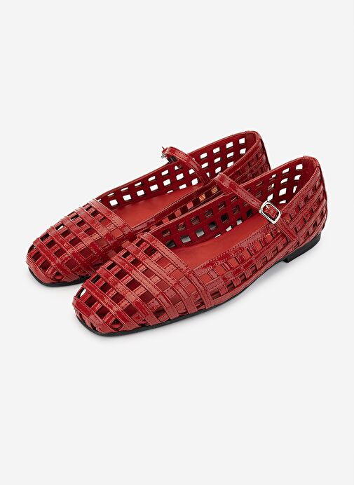 Valmenti Kadın Hakiki Deri Kırmızı Rugan Babet Ayakkabı - Görsel 6