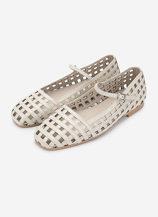 Valmenti Kadın Hakiki Deri Bej Rugan Babet Ayakkabı - Görsel 6