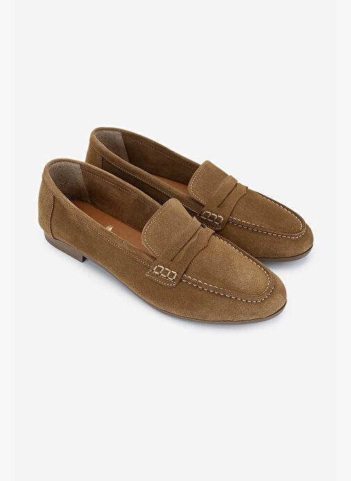 Valmenti Kadın Hakiki Deri Tütün Süet Loafer Ayakkabı - Görsel 3