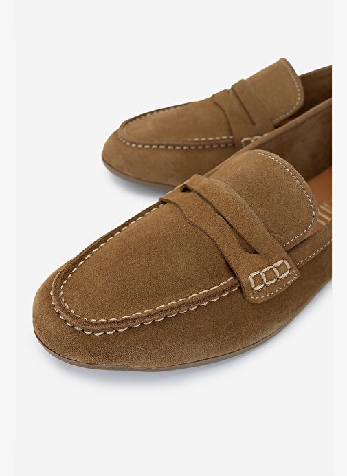 Valmenti Kadın Hakiki Deri Tütün Süet Loafer Ayakkabı - Görsel 4