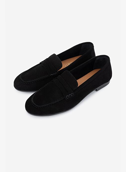 Valmenti Kadın Hakiki Deri Siyah Süet Loafer Ayakkabı - Görsel 6