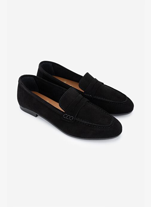 Valmenti Kadın Hakiki Deri Siyah Süet Loafer Ayakkabı - Görsel 3