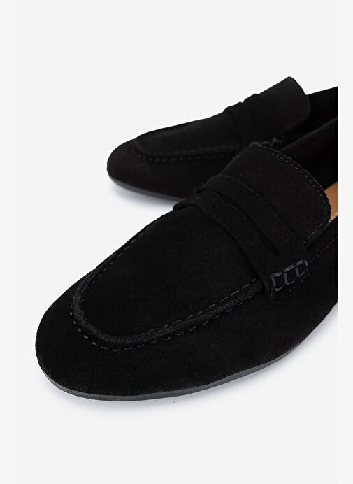 Valmenti Kadın Hakiki Deri Siyah Süet Loafer Ayakkabı - Görsel 4