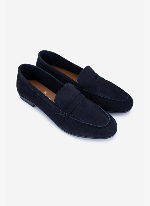 Valmenti Kadın Hakiki Deri Lacivert Süet Loafer Ayakkabı - Görsel 3