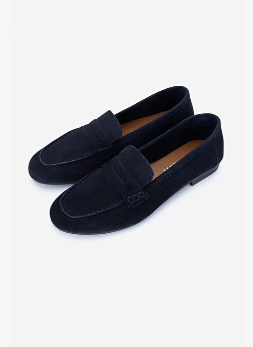 Valmenti Kadın Hakiki Deri Lacivert Süet Loafer Ayakkabı - Görsel 6