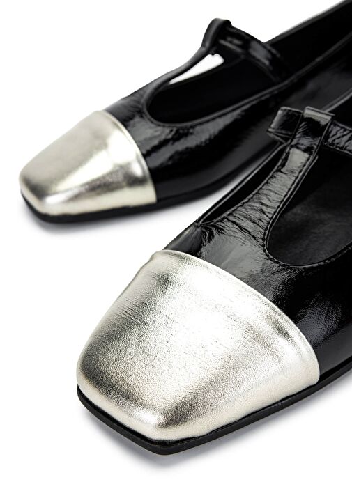 Tamer Tanca Kadın Hakiki Deri Siyah/Dore Babet Ayakkabı - Görsel 5