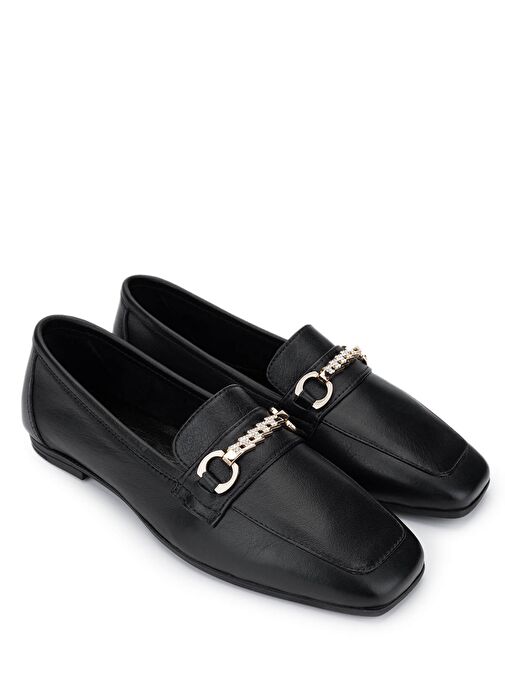 Tamer Tanca Kadın Hakiki Deri Siyah Deri Loafer Ayakkabı - Görsel 3