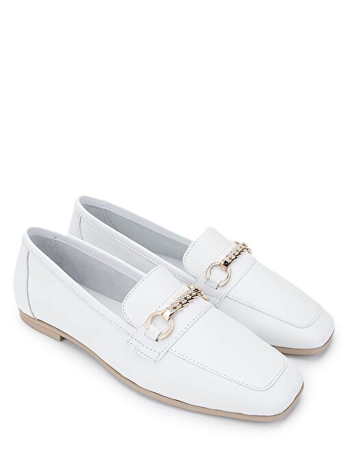 Tamer Tanca Kadın Hakiki Deri Beyaz Loafer Ayakkabı - Görsel 3