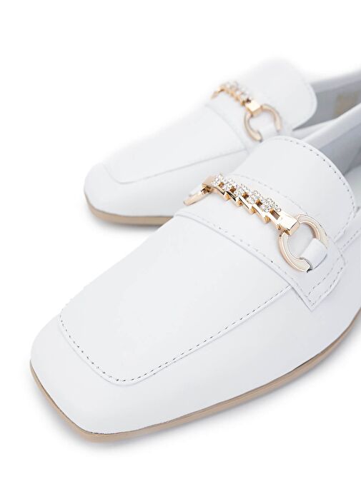 Tamer Tanca Kadın Hakiki Deri Beyaz Loafer Ayakkabı - Görsel 4