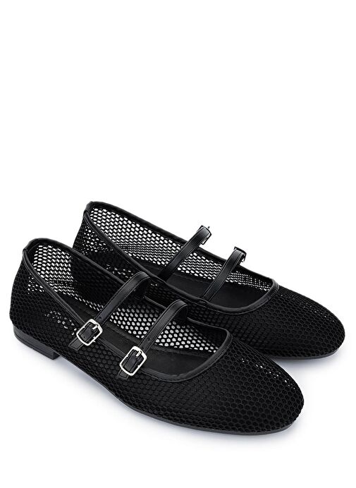 Tamer Tanca Kadın Deri & Tekstil Siyah Babet Ayakkabı - Görsel 3