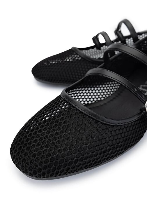 Tamer Tanca Kadın Deri & Tekstil Siyah Babet Ayakkabı - Görsel 4