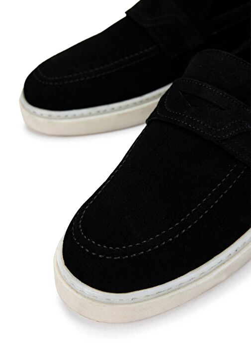 Tamer Tanca Erkek Hakiki Deri Siyah Süet Loafer Ayakkabı - Görsel 5