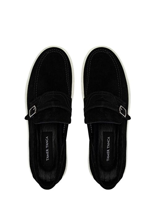 Tamer Tanca Erkek Hakiki Deri Siyah Süet Loafer Ayakkabı - Görsel 6