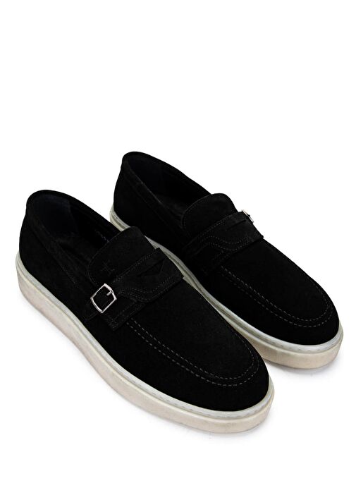 Tamer Tanca Erkek Hakiki Deri Siyah Süet Loafer Ayakkabı - Görsel 3