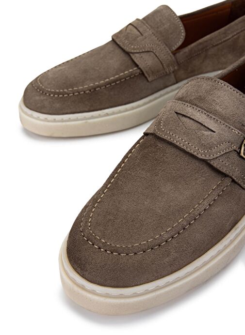 Tamer Tanca Erkek Hakiki Deri Bej Süet Loafer Ayakkabı - Görsel 5