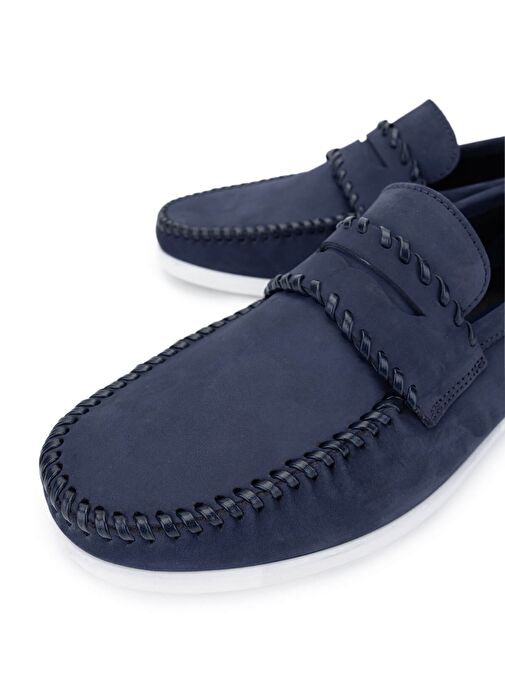 Tamer Tanca Erkek Hakiki Deri Lacivert Nubuk Loafer Ayakkabı - Görsel 4