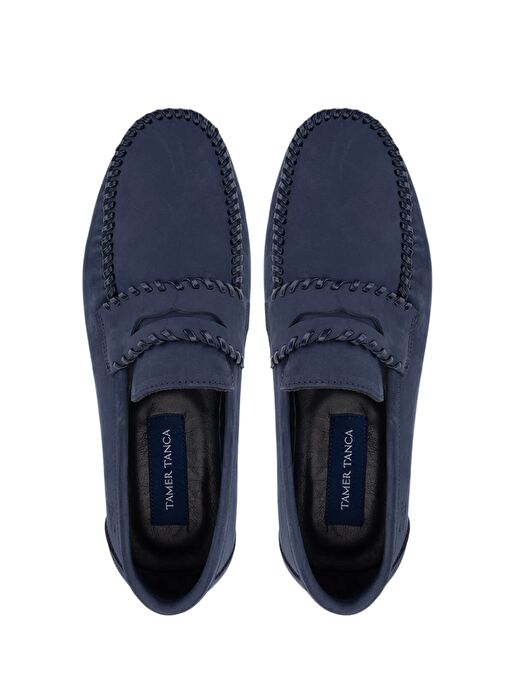 Tamer Tanca Erkek Hakiki Deri Lacivert Nubuk Loafer Ayakkabı - Görsel 6