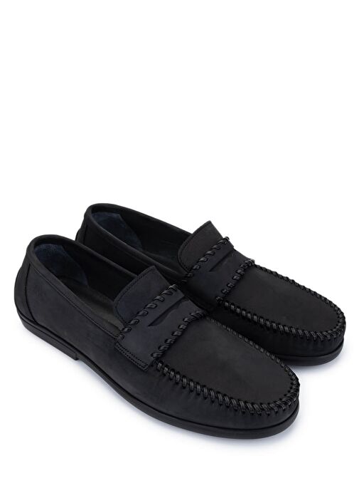 Tamer Tanca Erkek Hakiki Deri Siyah Nubuk Loafer Ayakkabı - Görsel 3