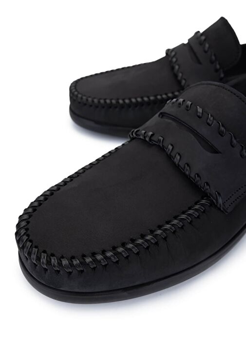 Tamer Tanca Erkek Hakiki Deri Siyah Nubuk Loafer Ayakkabı - Görsel 4