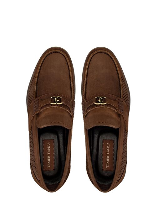 Tamer Tanca Erkek Hakiki Deri Kahverengi Nubuk Loafer Ayakkabı - Görsel 6