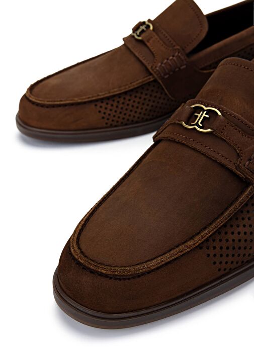 Tamer Tanca Erkek Hakiki Deri Kahverengi Nubuk Loafer Ayakkabı - Görsel 5