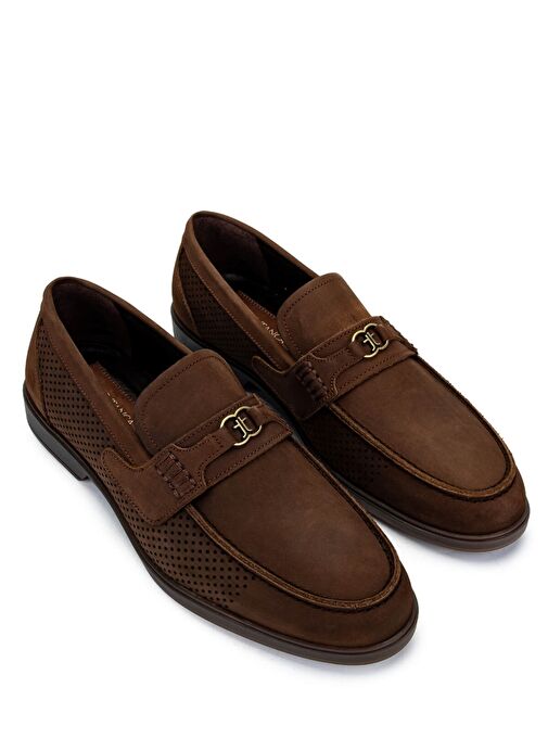 Tamer Tanca Erkek Hakiki Deri Kahverengi Nubuk Loafer Ayakkabı - Görsel 3