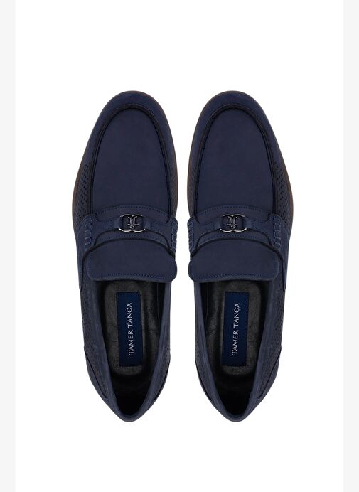 Tamer Tanca Erkek Hakiki Deri Lacivert Nubuk Loafer Ayakkabı - Görsel 6