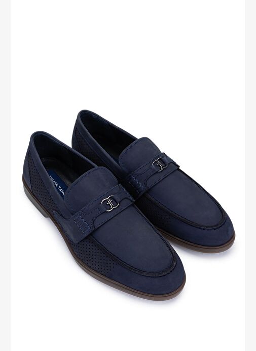 Tamer Tanca Erkek Hakiki Deri Lacivert Nubuk Loafer Ayakkabı - Görsel 3