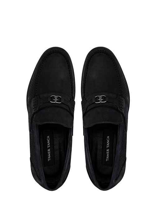 Tamer Tanca Erkek Hakiki Deri Siyah Nubuk Loafer Ayakkabı - Görsel 6