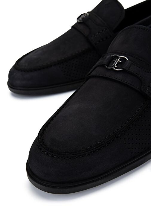 Tamer Tanca Erkek Hakiki Deri Siyah Nubuk Loafer Ayakkabı - Görsel 5