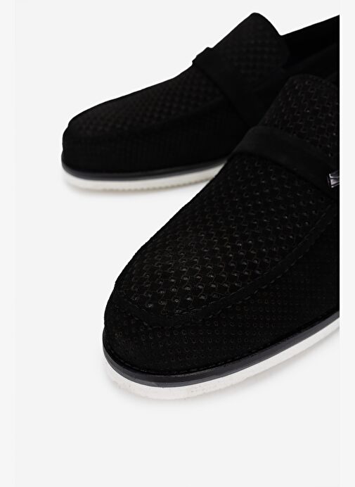 Valmenti Erkek Hakiki Deri Siyah Süet Loafer Ayakkabı - Görsel 4