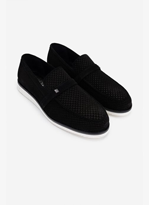 Valmenti Erkek Hakiki Deri Siyah Süet Loafer Ayakkabı - Görsel 3