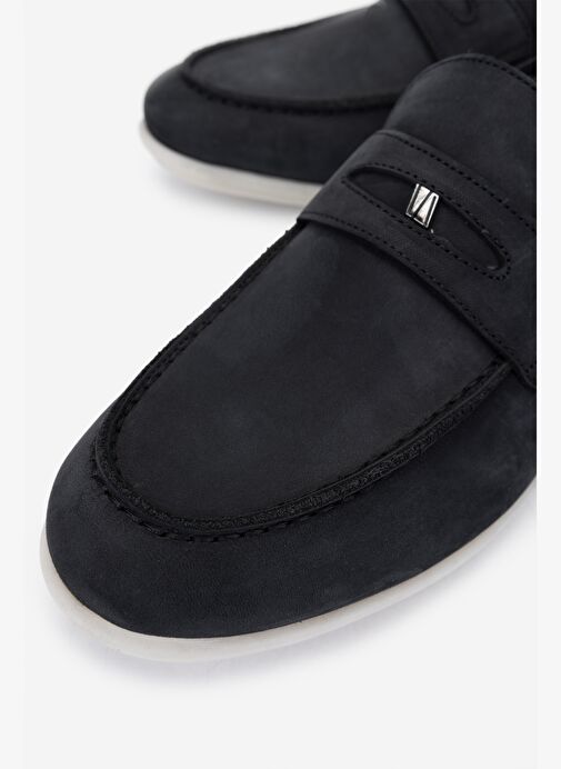 Valmenti Erkek Hakiki Deri Siyah Nubuk Loafer Ayakkabı - Görsel 4