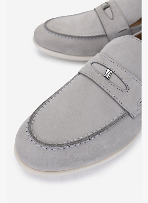 Valmenti Erkek Hakiki Deri Gri Nubuk Loafer Ayakkabı - Görsel 4