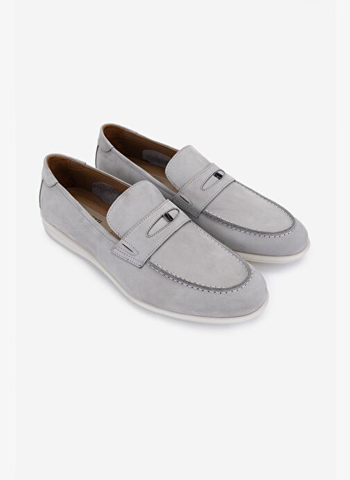 Valmenti Erkek Hakiki Deri Gri Nubuk Loafer Ayakkabı - Görsel 3