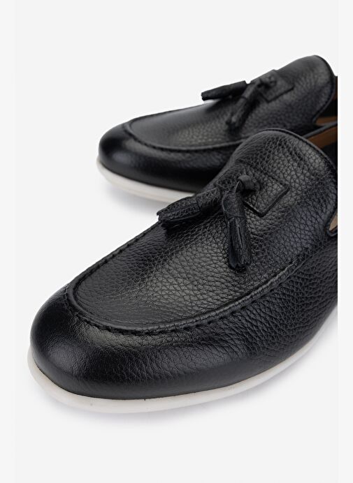 Valmenti Erkek Hakiki Deri Siyah Floter Loafer Ayakkabı - Görsel 4