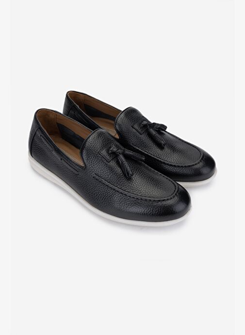 Valmenti Erkek Hakiki Deri Siyah Floter Loafer Ayakkabı - Görsel 3