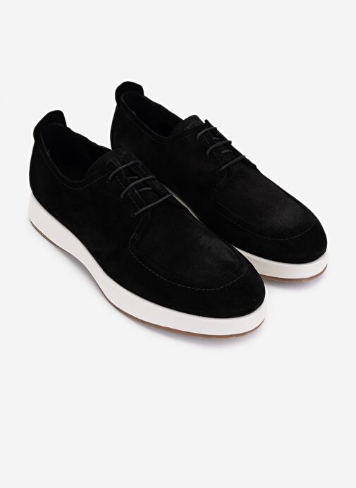 Valmenti Erkek Hakiki Deri Siyah Süet Casual Ayakkabı - Görsel 3