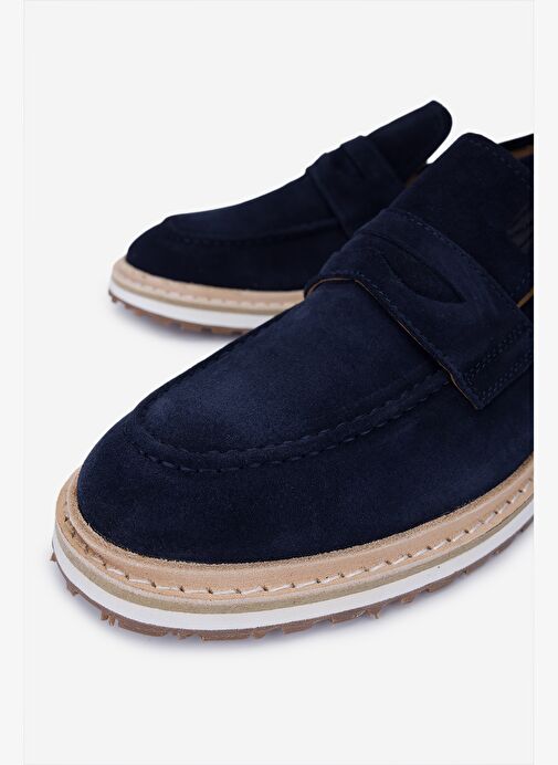 Valmenti Erkek Hakiki Deri Lacivert Süet Loafer Ayakkabı - Görsel 4