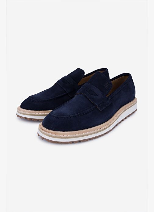 Valmenti Erkek Hakiki Deri Lacivert Süet Loafer Ayakkabı - Görsel 6