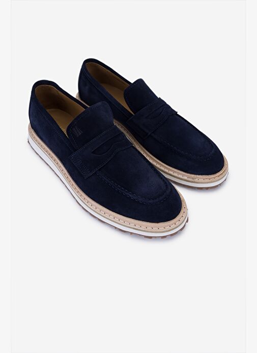Valmenti Erkek Hakiki Deri Lacivert Süet Loafer Ayakkabı - Görsel 3