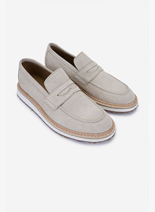 Valmenti Erkek Hakiki Deri Bej Süet Loafer Ayakkabı - Görsel 3