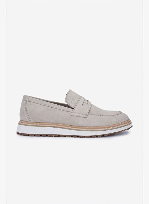 Valmenti Erkek Hakiki Deri Bej Süet Loafer Ayakkabı - Görsel 2