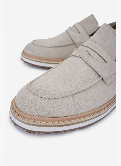 Valmenti Erkek Hakiki Deri Bej Süet Loafer Ayakkabı - Görsel 4